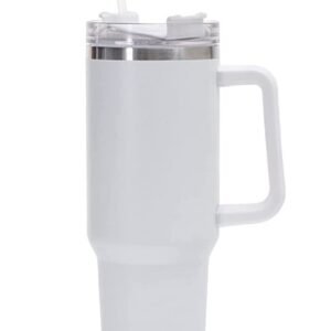 40 oz Stainless Steel White Cup Style Mug with Straw